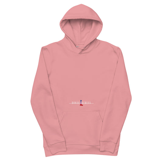 DONSFORTRESS Judah Eco-Friendly, Sustainable Hoodie in Canyon Pink with chest and back logo prints.