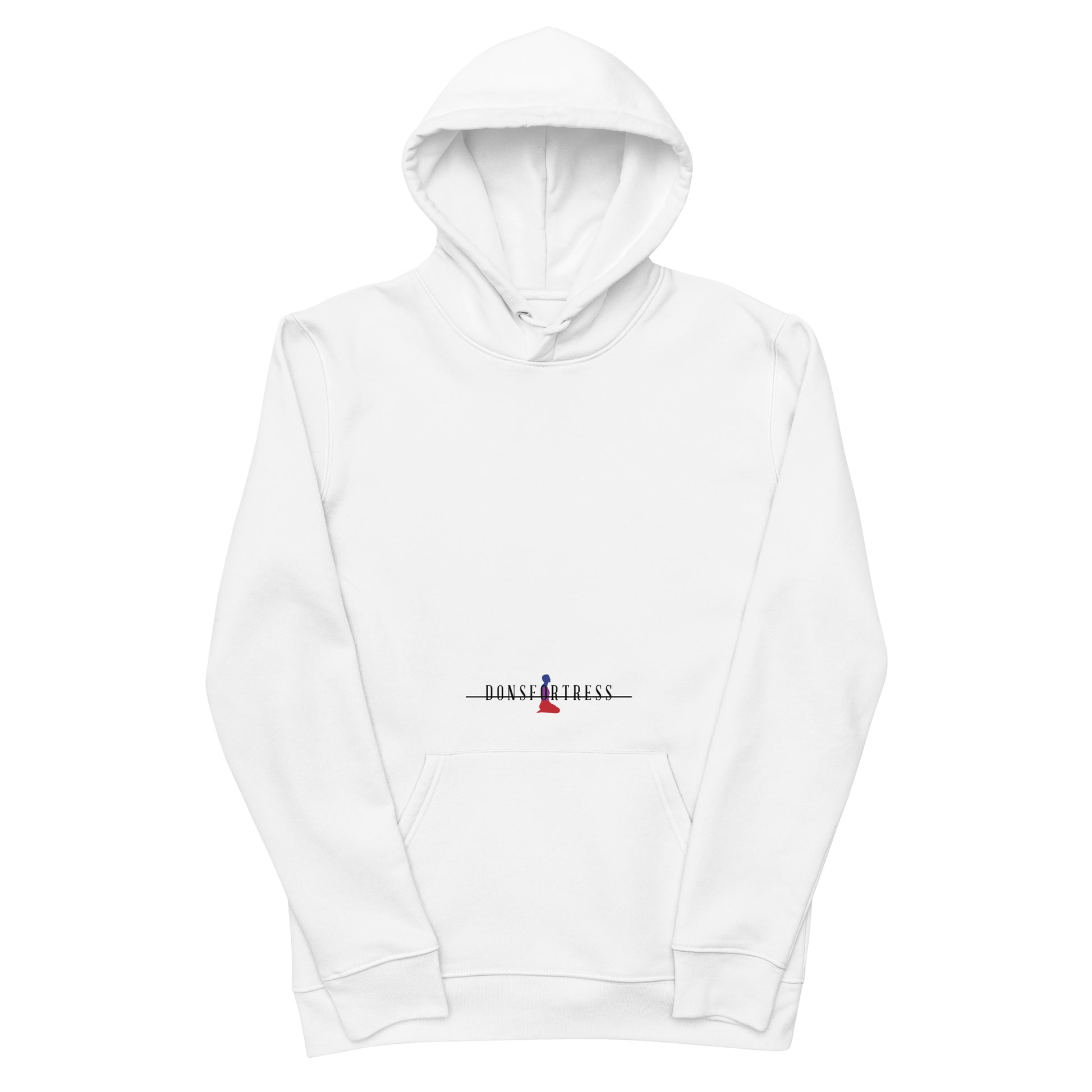 DONSFORTRESS Judah Eco-Friendly, Sustainable Hoodie in White with chest and back logo prints.