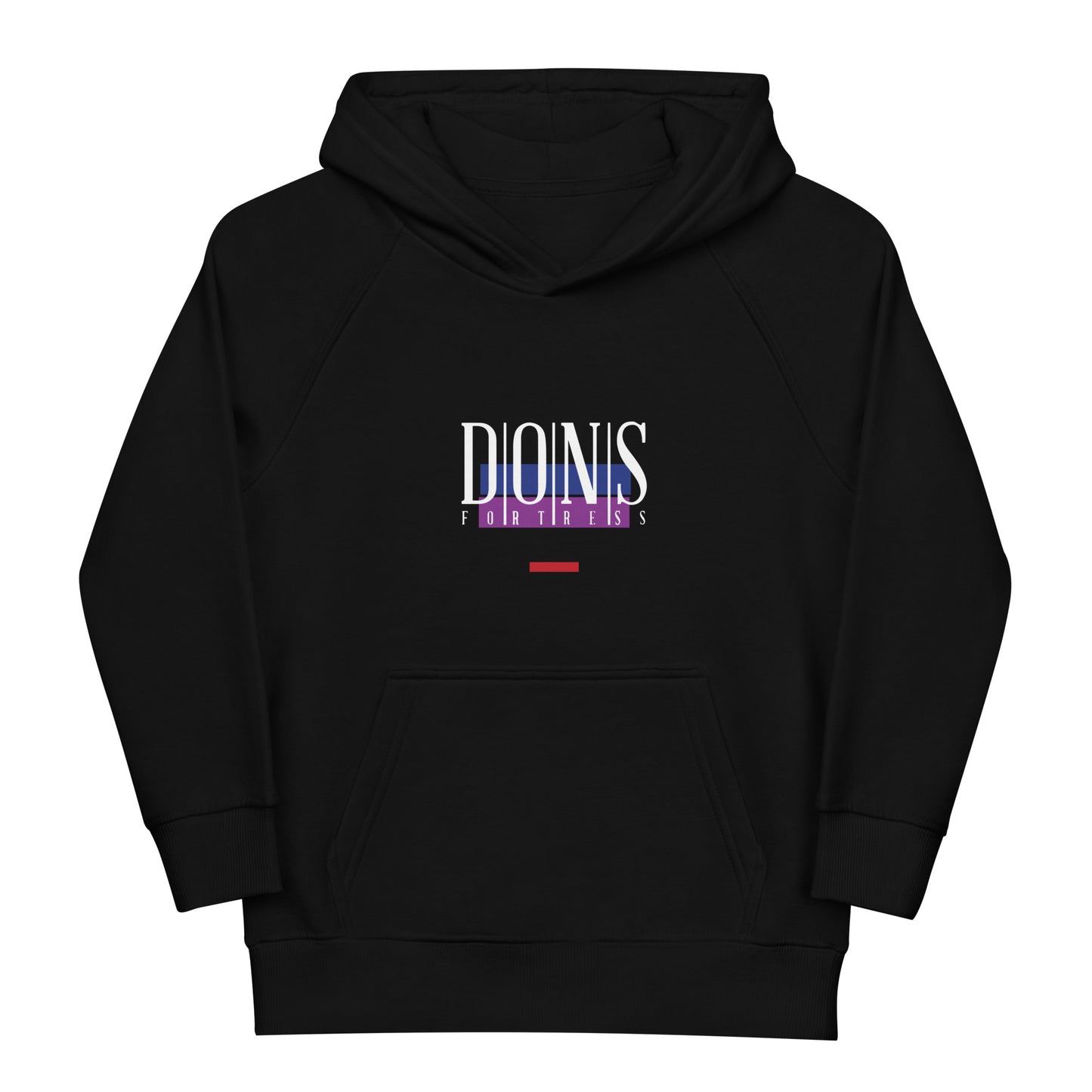 DONSFORTRESS Kids Canaan Eco-Friendly, Sustainable Hoodie in Black. Made from 80% organic cotton, 20% recycled polyester.