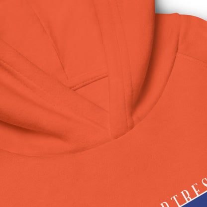 DONSFORTRESS Kids Goshen Eco-Friendly, Sustainable Hoodie in Burnt Orange. Made from 80% organic cotton, 20% recycled polyester.