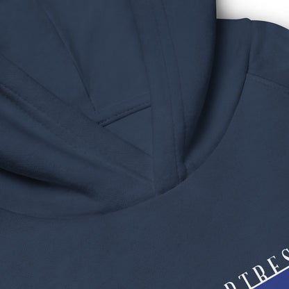 DONSFORTRESS Kids Goshen Eco-Friendly, Sustainable Hoodie in Soft Navy. Made from 80% organic cotton, 20% recycled polyester.