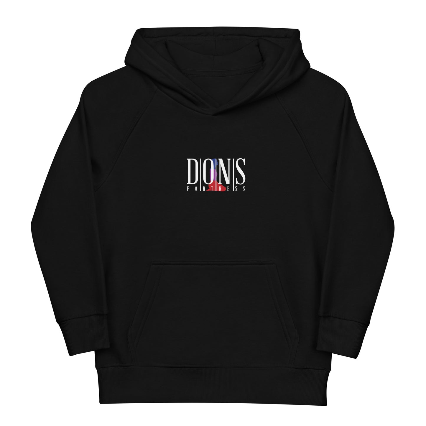 DONSFORTRESS Kids Hebron Eco-Friendly, Sustainable Hoodie in Black. Made from 80% organic cotton, 20% recycled polyester.