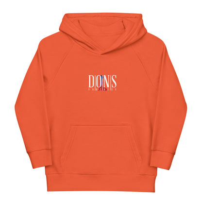 DONSFORTRESS Kids Hebron Eco-Friendly, Sustainable Hoodie in Burnt Orange. Made from 80% organic cotton, 20% recycled polyester.