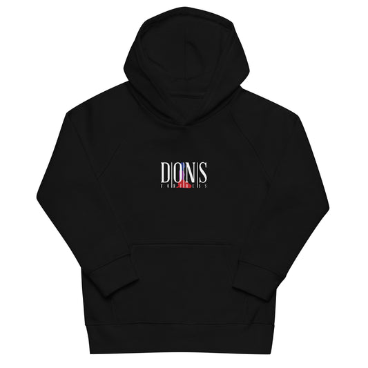 DONSFORTRESS Kids Hebron Eco-Friendly, Sustainable Hoodie in Black. Made from 80% organic cotton, 20% recycled polyester.