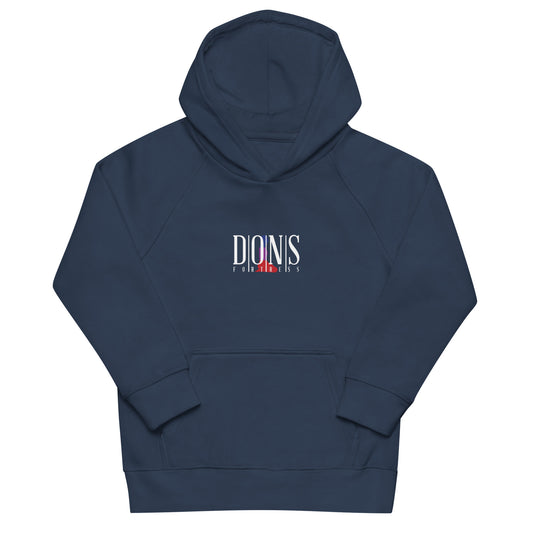 DONSFORTRESS Kids Hebron Eco-Friendly, Sustainable Hoodie in Soft Navy. Made from 80% organic cotton, 20% recycled polyester.