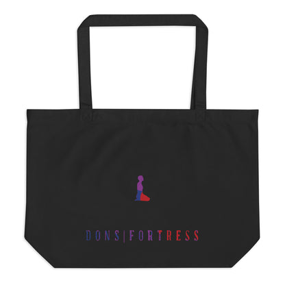 DONSFORTRESS Large Shiloh Eco-Friendly, Sustainable Tote Flat in Black. Made from 100% certified organic cotton.