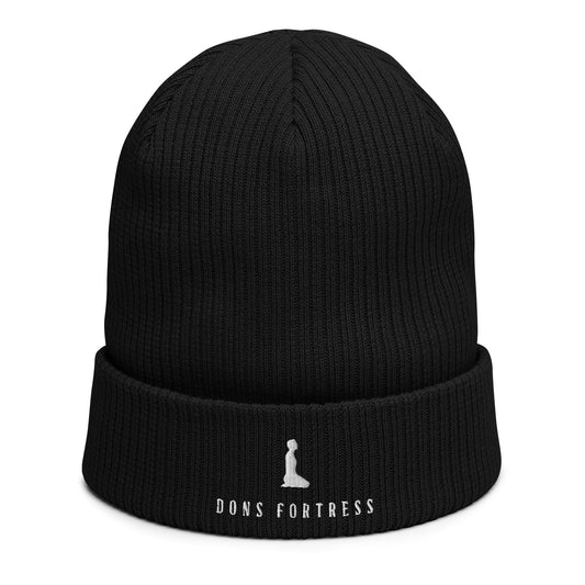 DONSFORTRESS Mankind Eco-Friendly Beanie in Black with White embroidery. Made from 100% Organic Cotton.