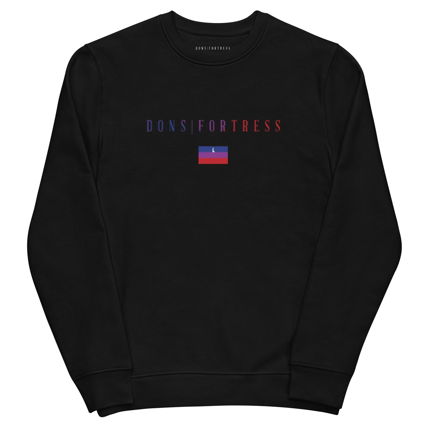 DONS|FORTRESS Nain Eco-Friendly, Sustainable Pullover in Black. With chest Mankind Flag print.