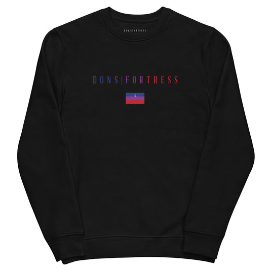 DONS|FORTRESS Nain Eco-Friendly, Sustainable Pullover in Black. With chest Mankind Flag print.