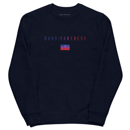 DONS|FORTRESS Nain Eco-Friendly, Sustainable Pullover in French Navy. With chest Mankind Flag print.