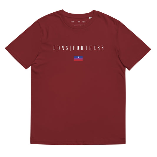 DONSFORTRESS Nain Sustainable, Eco-Friendly Tee in Burgundy. Made from 100% organic ring-spun cotton.