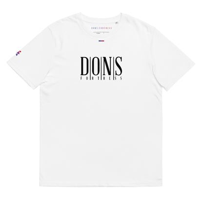 DONSFORTRESS Nebo Eco-Friendly, Sustainable Tee in White. Made from 100% organic ring-spun cotton.