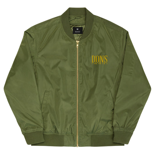 DONSFORTRESS Fortress Premium Eco-Bomber in Army Green with Gold left chest embroidery.