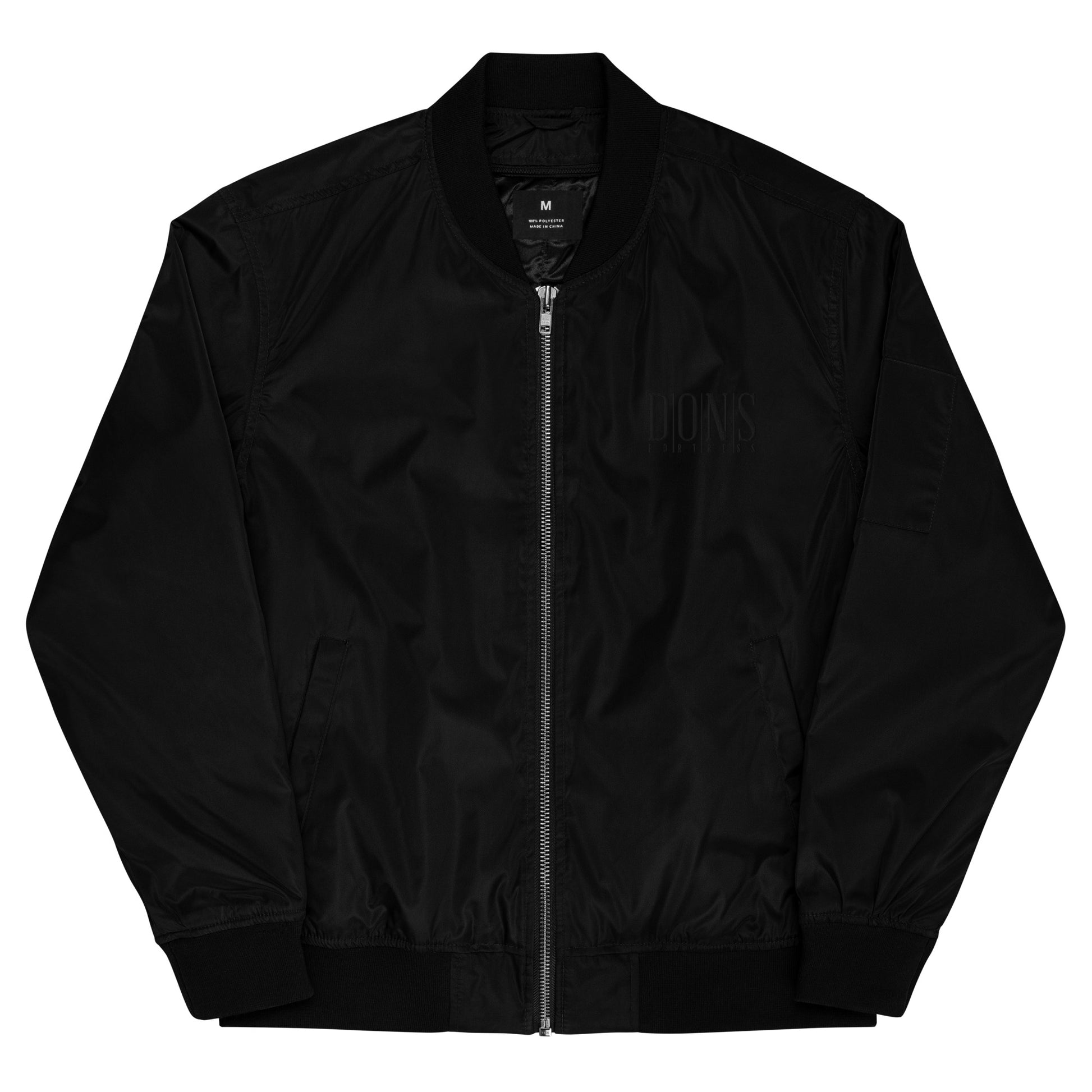 DONSFORTRESS Fortress Premium Eco-Bomber in Black with left chest embroidery.