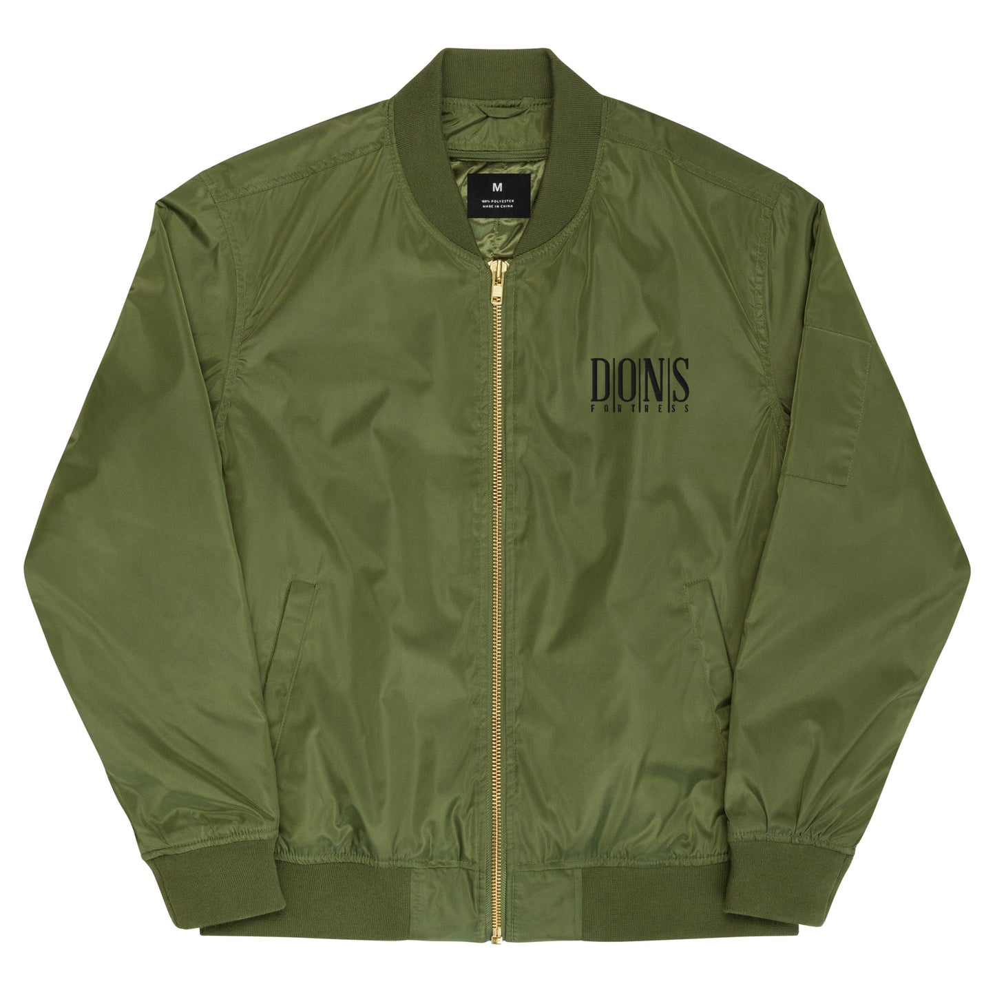 DONSFORTRESS Fortress Premium Eco-Bomber in Army Green with left chest embroidery.