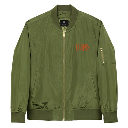 DONSFORTRESS Fortress Premium Eco-Bomber in Army Green with Orange left chest embroidery.