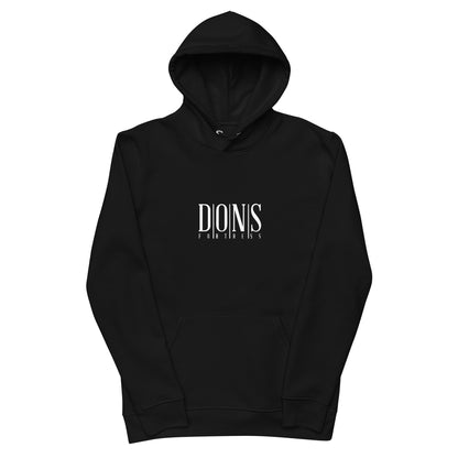 DONSFORTRESS Principle Eco-Friendly, Sustainable Hoodie Flat in Black with chest print logo.