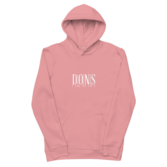 DONSFORTRESS Principle Eco-Friendly, Sustainable Hoodie Flat in Canyon Pink with chest print logo.