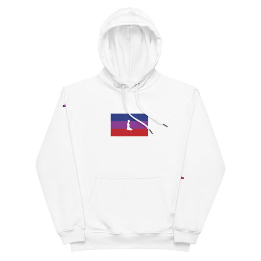 DONS|FORTRESS Sidon Eco-Friendly, Sustainable Hoodie in White with chest and sleeve logo prints.