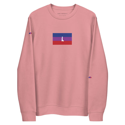 DONS|FORTRESS Sidon Eco-Friendly, Sustainable Pullover in Canyon Pink with chest and sleeve printed logos.