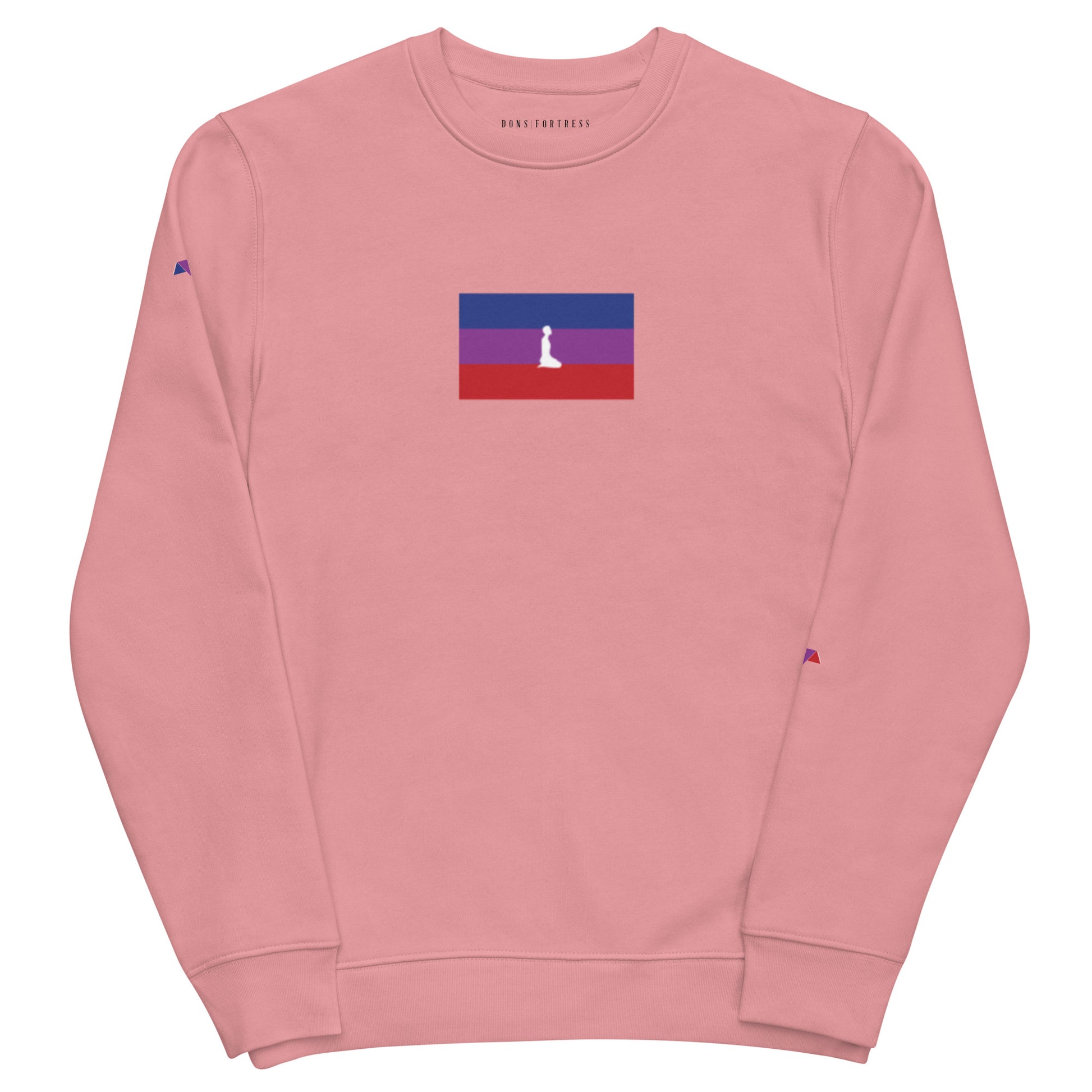 DONS|FORTRESS Sidon Eco-Friendly, Sustainable Pullover in Canyon Pink with chest and sleeve printed logos.